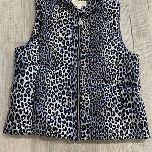 Michael Kors Black and White Animal Print Vest ladies XL puffer zip front vest